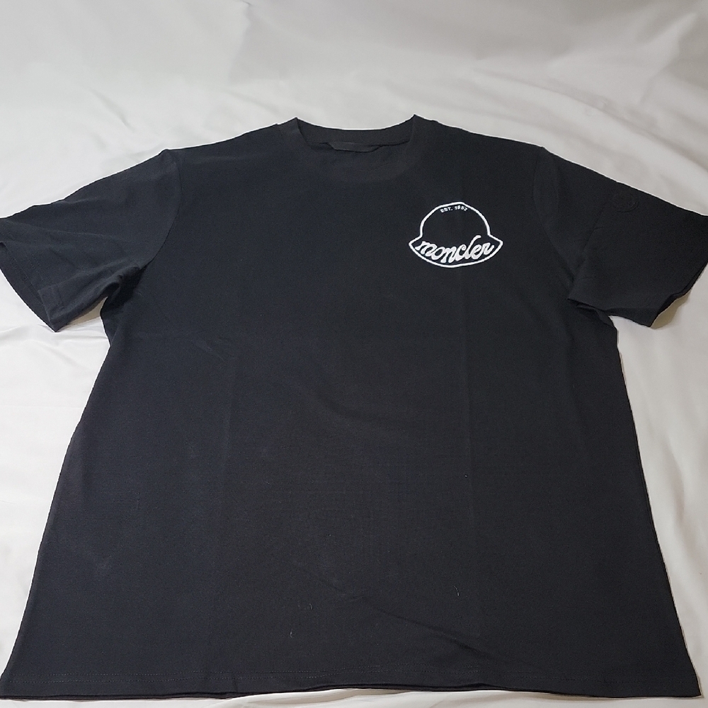 Moncler Black Short Sleeve T-Shirt with White Logo
